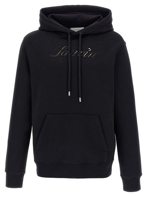 Logo-Embroidered Cotton Hoodie — Black