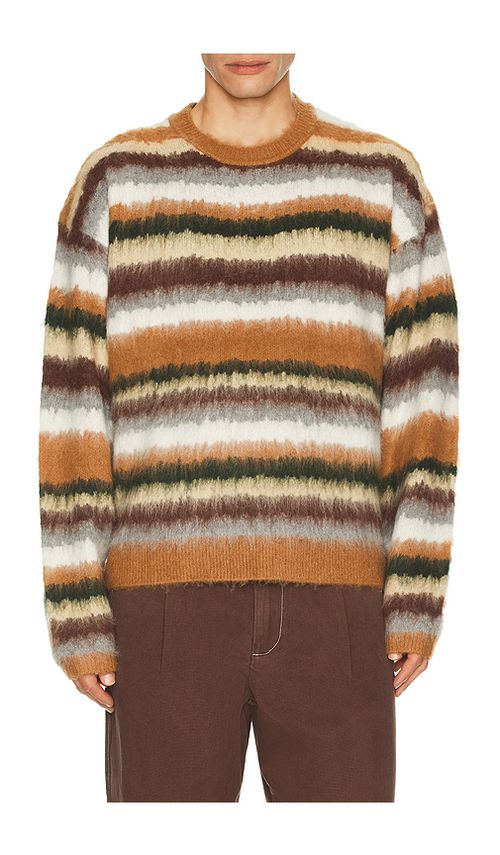 Bound Alpaca Brushed Stripe Sweater in Brown. XL/1X. Also in L