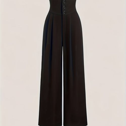 TEMU Women's High-waisted Wide-leg Pants - Elegant Trousers With Button Closure, Fit For Formal & Everyday Outfits - Elegant Office, Party, Casua