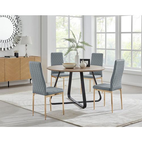 Santorini Brown Round Dining Table And 4/6 Gold Leg Milan Chairs