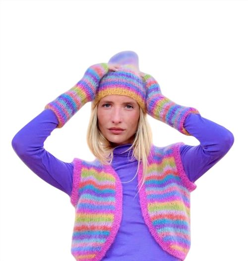 Baby Mohair Striped Hat In Pastel