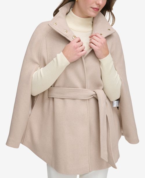 Womens Double-Breasted Cape Coat - Red Beige Melange