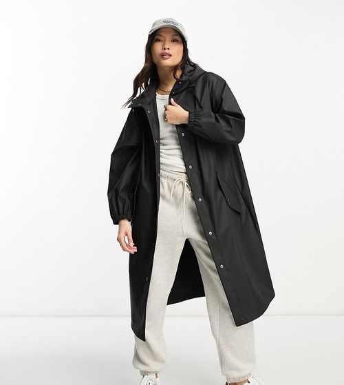 ASOS DESIGN Petite rubberized rain parka coat in black