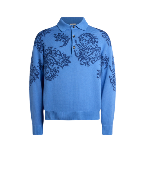 Cotton Jacquard Polo Sweater With Inlays