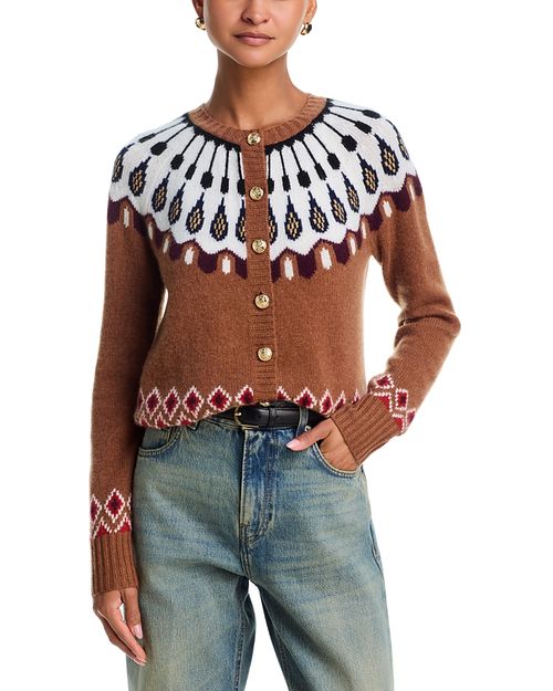 Cashmere 100% Cashmere Crewneck Fair Isle Cardigan Sweater - Exclusive