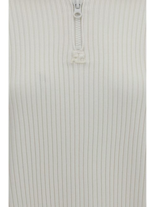 Ribbed Merino Wool Zip Sweater — White
