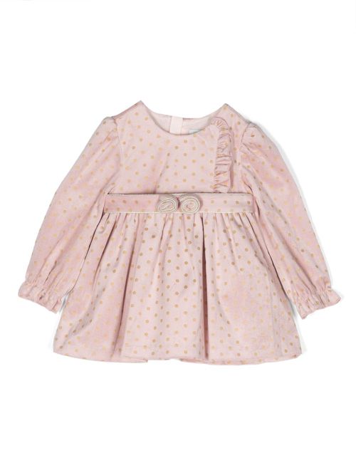 Polka-dot ruffle-trim velvet dress - Pink