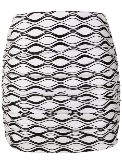 Ruched wave-print mini skirt - White