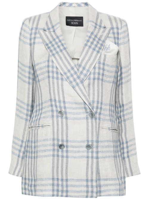 Double-breasted checked blazer - Blue