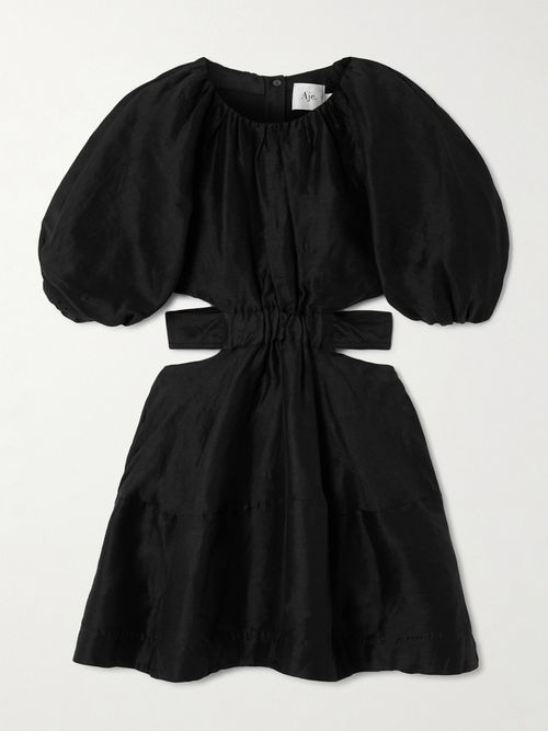 Mimosa Cutout Gathered Linen-blend Mini Dress - Black