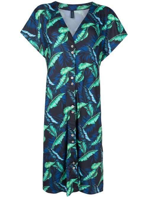 Artemis leaf-print midi dress - Blue