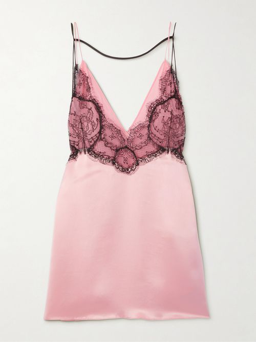 Gucci | Open-back Leavers Lace-paneled Silk-blend Satin Mini Dress | Realry