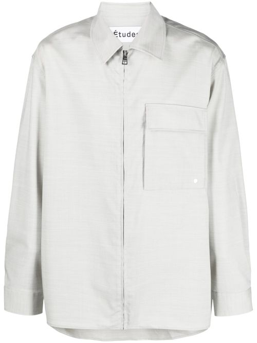 Wool-Blend Zip-Up Shirt — Grey