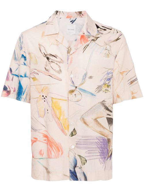Sketchbook print cotton shirt - Pink