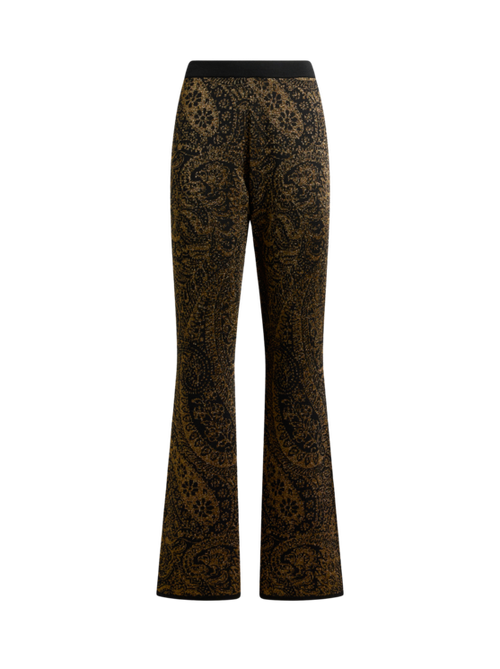 Flared Trousers In Wool-blend Jacquard With Metallic Paisley Motif