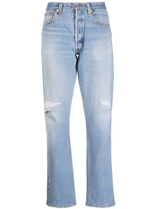 Distressed straight-leg jeans - Blue