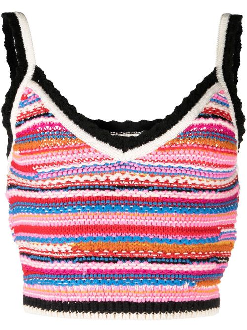 Striped crochet-knit vest - Pink