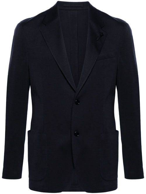 Single-breasted wool-blend blazer - Blue