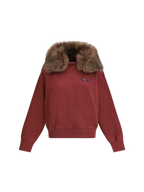 Shearling-Collar Cotton Sweatshirt — Bordeaux