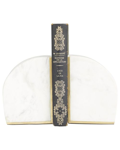 CosmoLiving by Cosmopolitan Set Of 2 Geometric White Marble Bookends With Gold Inlay