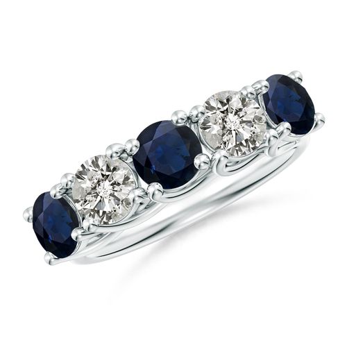 Angara 1.8 Carats Half Eternity Five Stone Sapphire and Diamond Wedding Band in Silver
