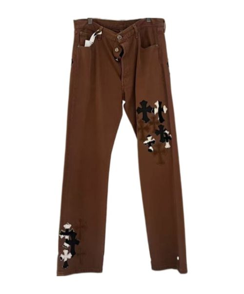 Cross-Patch Leather Jeans