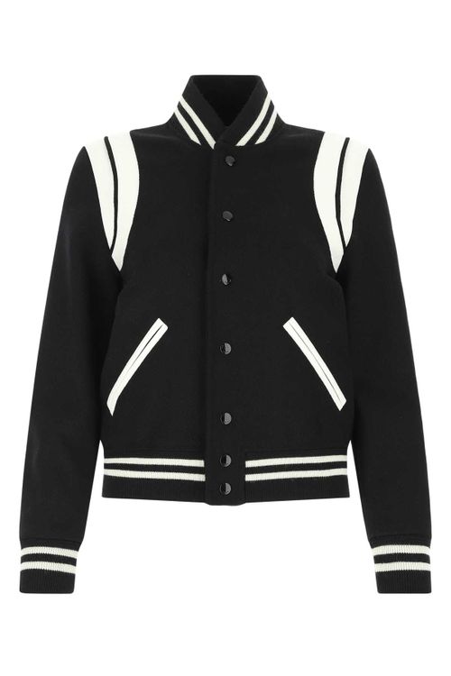 Wool Blend Bomber Jacket — Black