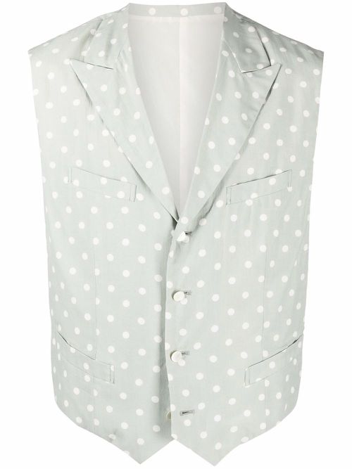 1990s polka dot single-breasted vest - Green