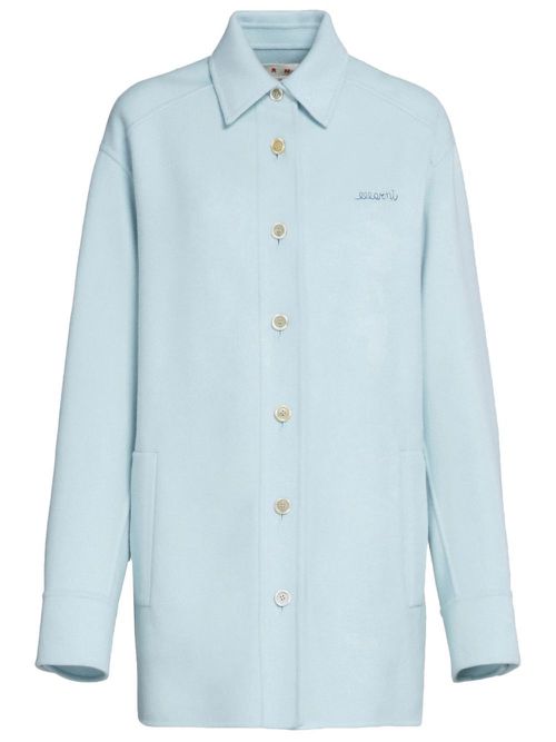 Logo-embroidered shirt jacket - Blue