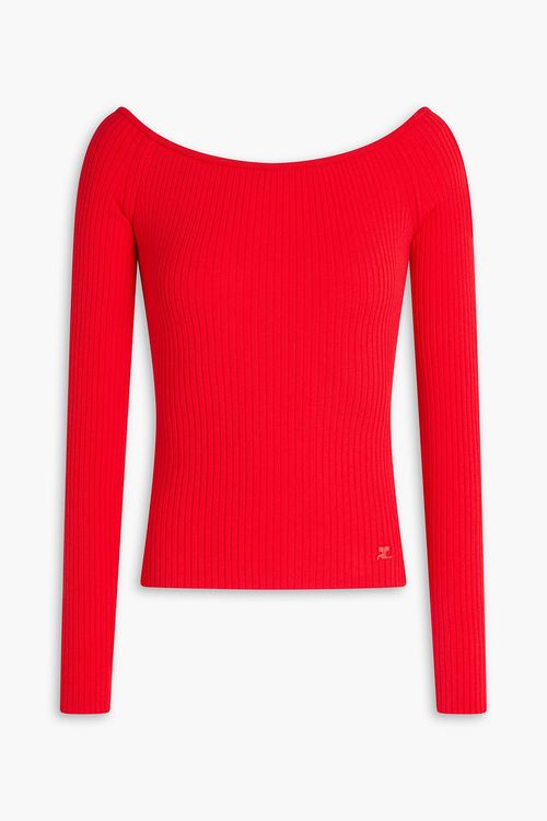 Off-the-shoulder ribbed-knit sweater - Red - S