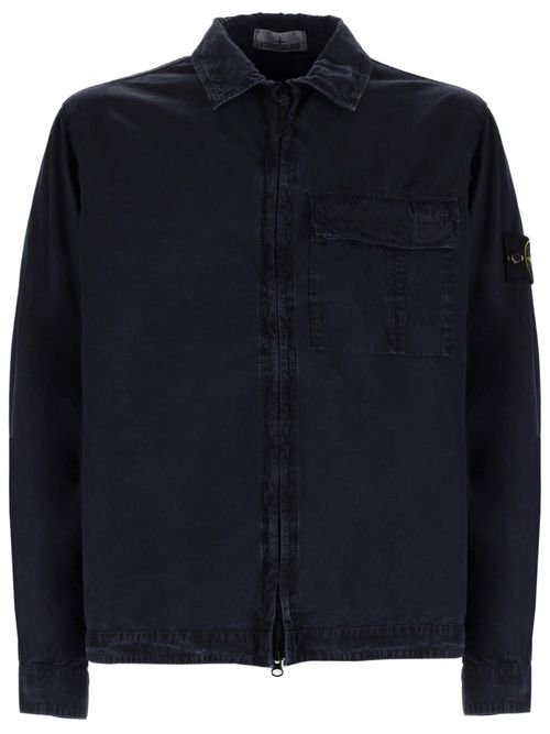 Regular-fit Zip-up Overshirt with Pocket BRUSHED ORGANIC COTTON CANVAS 'OLD' EFFECT