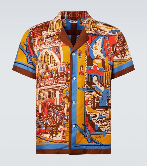 Manhattan Island printed silk bowling shirt