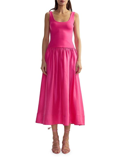 Women's Mixed Media Dropwaist A-Line Midi-Dress - Pink