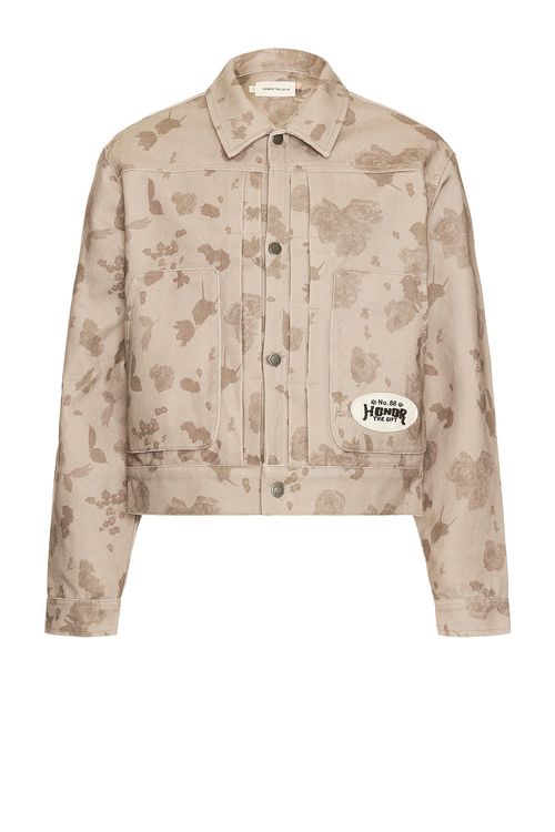 Honor The Gift Tonal Floral Jacket in Pebble - Tan. XXL/2X also in XL/1X