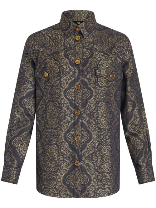Patterned-jacquard denim shirt - Grey