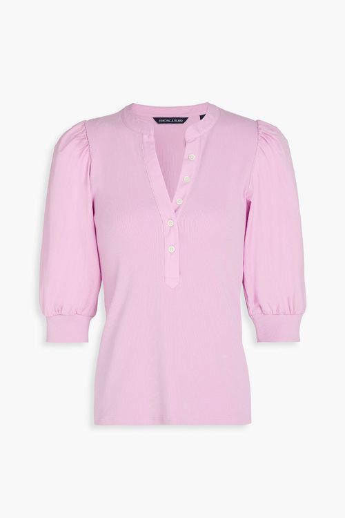 Coralee ribbed stretch-Pima cotton jersey and poplin top