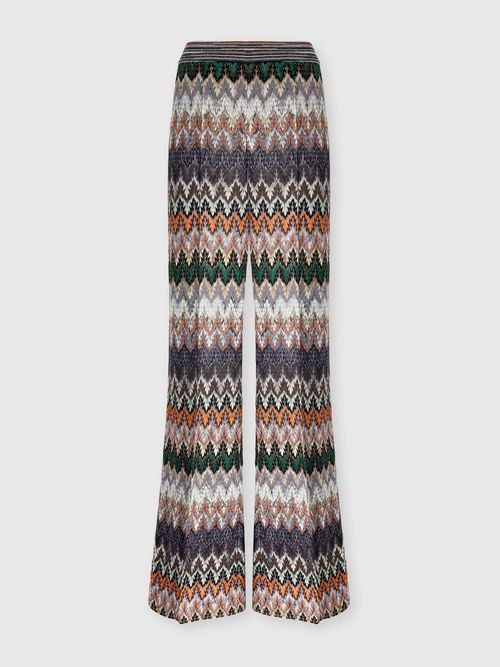 Missoni - Wide Viscose and Cotton Lamé Trousers with Lace Motif, Women, Green& Brown