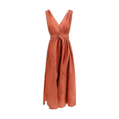 Floral Cotton Midi Dress — Orange