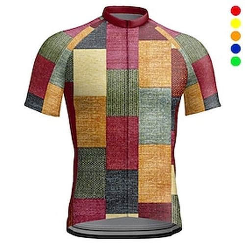 Men's Cycling Jersey Tartan Short Sleeve Bike Jersey Top with 3 Rear Pockets Mountain Bike MTB Road Bike Cycling Quick Dry Reflective Strips Back Pocket Moistu
