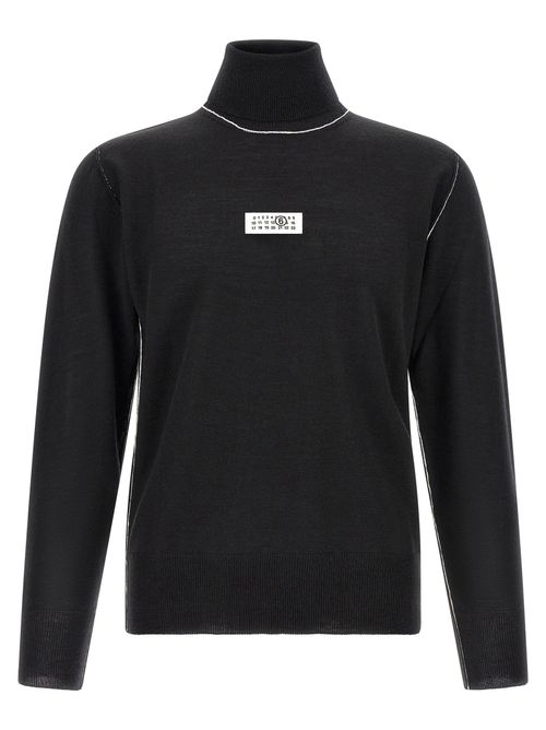 Virgin Wool Blend Turtleneck Sweater — Black