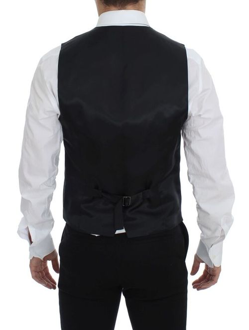 Black Striped Wool Vest — Black