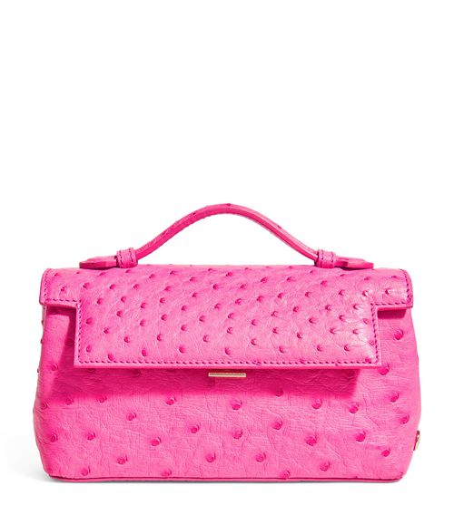 Analeena Ostrich Leather Top-Handle Bag
