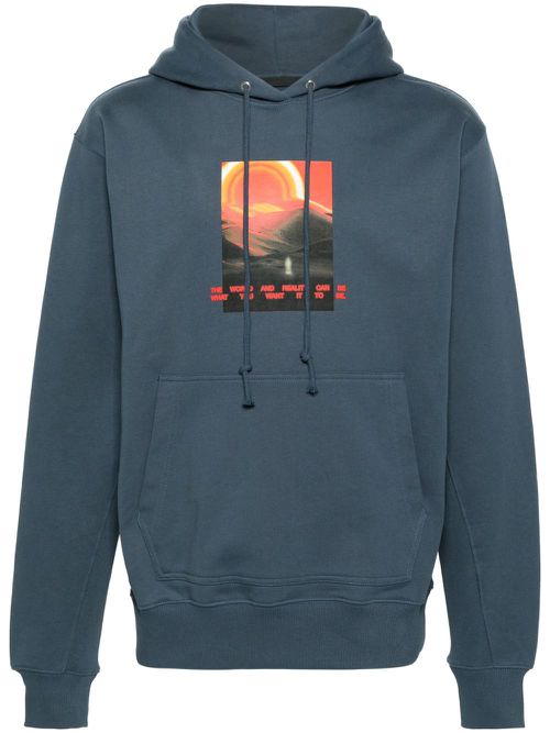 Graphic-print cotton hoodie - Blue