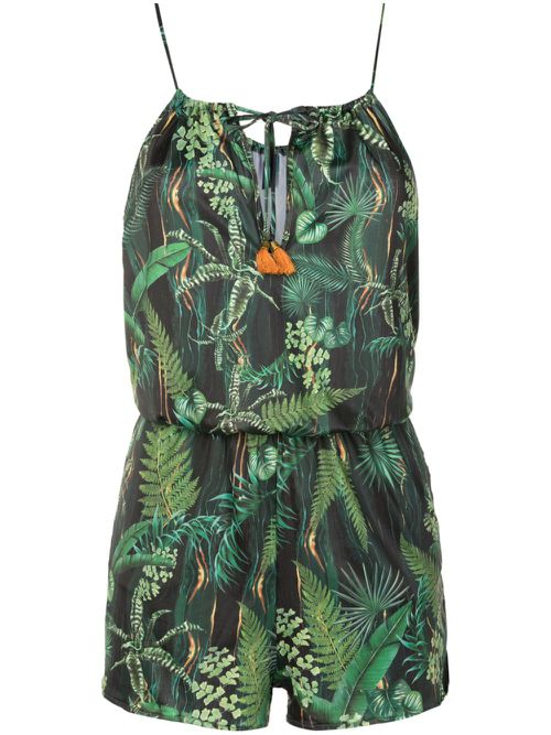 Laya leaf-print playsuit - Green