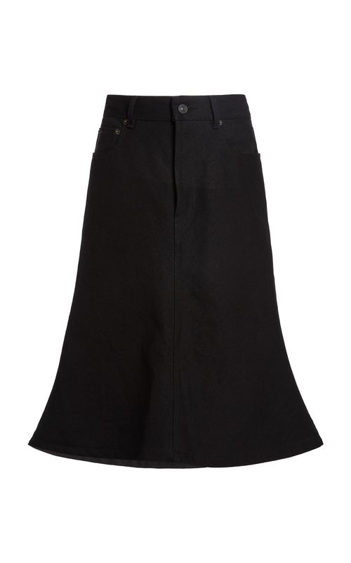 Flared Waxed Denim Midi Skirt