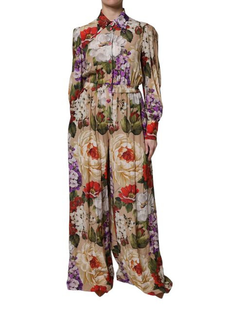 Floral Silk Jumpsuit Dress — Multicolor