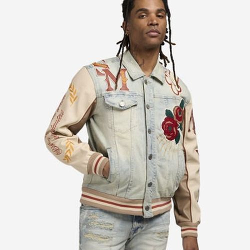 Men's Vintage Rip Repair Denim Jacket in Blue