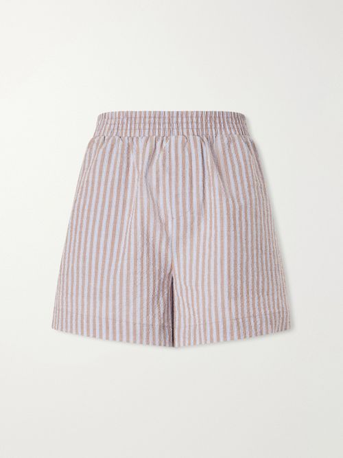 Darina Striped Seersucker Cotton-blend Shorts - Blue