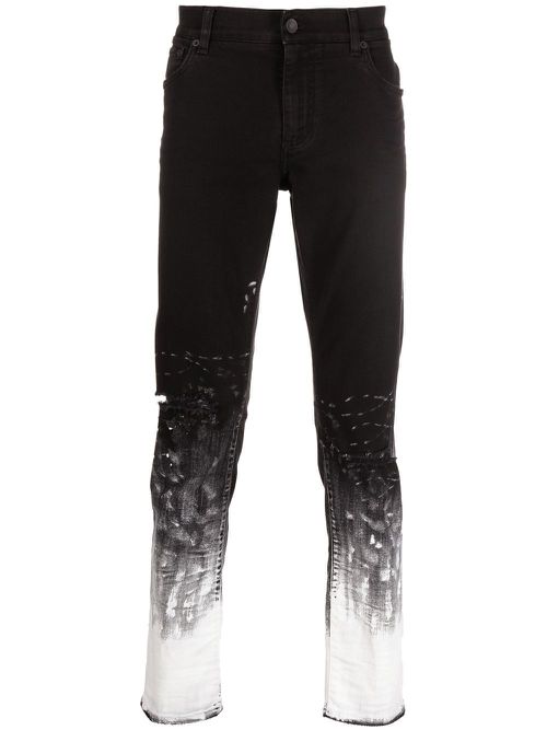 Brushstroke-print slim-fit jeans - Black