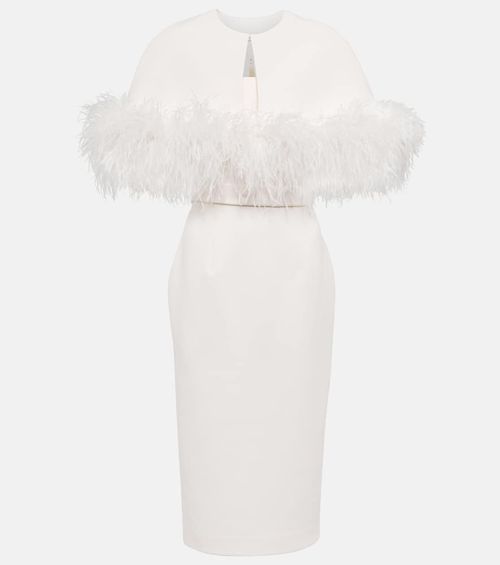 Bridal feather-trimmed crêpe midi dress